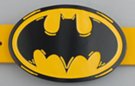 bat silhouette icon belt buckle, black on yellow enamel