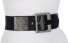 black high waist stretch belt with studded big C buckle