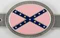 oval pink, blue and pewter rebel flag belt buckle