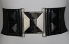 black wide fashion stretch belt with shiny square buckle