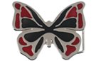 butterfly belt buckle, red and black enamel inlay