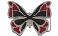 butterfly belt buckle, red and black enamel inlay