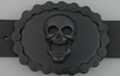 bikers chain edged black oval belt buckle with happy skull