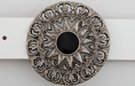 squash blossom and black enamel country style pewter belt buckle