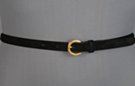 5/8" velvet black leather dress belt, "Private Label" horseshoe gold-tone buckle and leather retainer