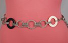 chain belt: black and white rings, antique silver chain with small black ring at tip