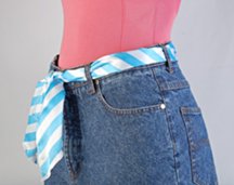 blue and white striped scarf with jeans and coral leotard