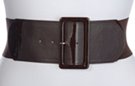 dark brown wide fashion stretch waist belt with tall rectangular buckle