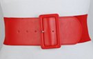 red wide fashion stretch waist belt with tall rectangular buckle