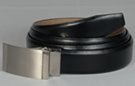 black box leather dress belt with brushed and polished chrome buckle