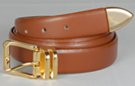 tan box leather dress belt with gold buckle and tip