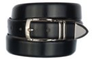black box leather dress belt with nickel polish buckle and tip