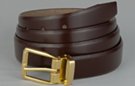 brown box leather dress belt with gold polish buckle