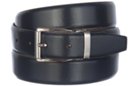 dark gray box leather dress belt with pin buckle