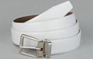 white box leather dress belt with nickel polish buckle