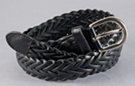 1-1/8" black braided leather casual dress belt; single stitch tabs and keeper, 1-1/2" by 1-1/2" U-bolt nickel polish buckle