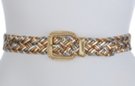 narrow multi-metallic color fake leather braided belt