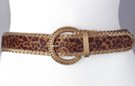 Dark leopard print fashion belt; synth leather braided buckle and border