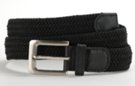 stretch belt with silver buckle and genuine leather tabbing