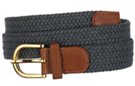 dark gray braided stretch belt with gold buckle