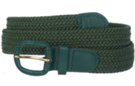 braided knitted elastic stretch belt, hunter green with hunter green leather tabs and buckle