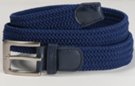 navy stretch belt with silver buckle and genuine leather tabbing