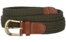 braided knitted elastic stretch belt, olive with tan leather tabs and brass buckle