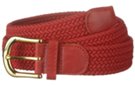 red braided stretch belt with gold buckle