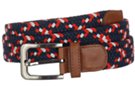 navy blue, red and white braided stretch belt with brushed nickel buckle