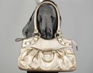 brass ring omega strap handbag with ruched sac