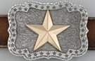 western rectangular shield shape pewter buckle with big brass star