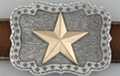 western rectangular shield shape pewter buckle with big brass star