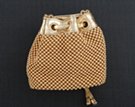 gold metallic mesh cinch pouch with shoulder strap