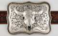 buffalo skull belt buckle, chrome and black