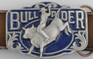 pewter and blue enamel "Bull Rider" belt buckle