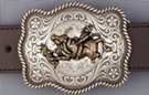 rectangular nickel and brass bull-rider western belt buckle