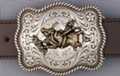 rectangular nickel and brass bull-rider western belt buckle