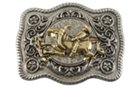 rectangular nickel and brass bull-rider western belt buckle
