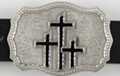 three crosses rectangular belt buckle in black enamel on pewter