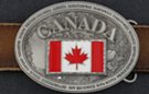 oval belt buckle with Canada flag, map and name