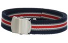 navy blue, red, gray and white striped military web belt