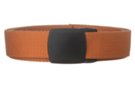 burnt orange canvas travel belt with black plastic buckle