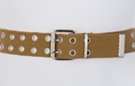 tobacco brown double grommet web belt with nickel polish roller buckle