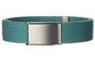 teal 1-1/4" military-style web belt with buckle and tip
