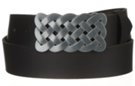 square pewter celtic plait buckle and black solid leather belt