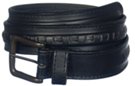black oil-tanned leather belt with lacing and blackened brass buckle