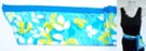 chiffon belt scarf, foliage pattern in shades of blue, yellow and white with blue border