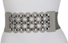 high waist stretch belt with gray and antique silver lattice
