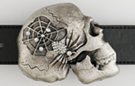 cobwebs-in-brain buckle, rhinestone accents on skull