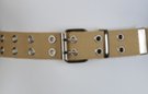 premium khaki double grommet canvas belt with nickel polish roller buckle